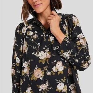 Tuckernuck Midnight Garden Black Carrigan Floral Blouse large